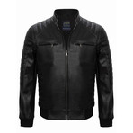 Shoulder Details Racer Leather Jacket // Black (2XL)