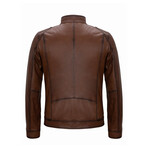 Front Pockets Racer Leather Jacket // Chestnut (L)