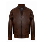 Mock Neck Racer Leather Jacket // Chestnut (M)