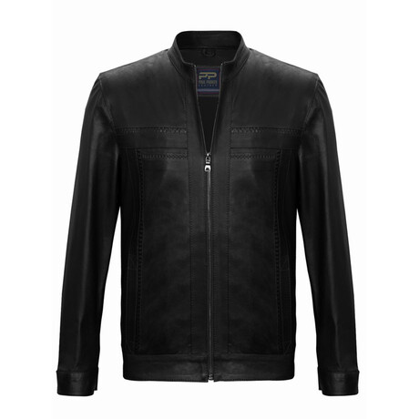 Mock Neck Casual Racer Leather Jacket // Black (S)
