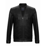 Mock Neck Casual Racer Leather Jacket // Black (3XL)