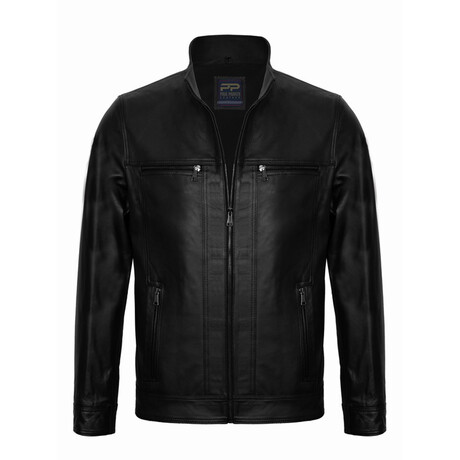 Mock Neck Racer Leather Jacket // Black (S)
