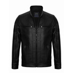 Mock Neck Racer Leather Jacket // Black (M)