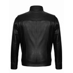 Mock Neck Racer Leather Jacket // Black (M)