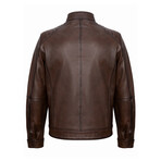 Shoulder Details Casual Racer Leather Jacket // Chestnut (S)