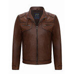 Front Pockets Racer Leather Jacket // Chestnut (S)