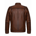 Mock Neck Textured Racer Leather Jacket // Chestnut (S)