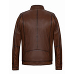 Front Pockets Shoulder Details Racer Leather Jacket // Chestnut (XS)