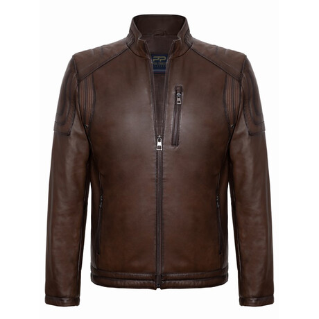Casual Racer Leather Jacket // Chestnut (S)