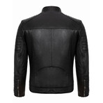 Shoulder & Arms Details Casual Racer Leather Jacket // Black (S)