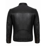 Shoulder & Arms Details Casual Racer Leather Jacket // Black (3XL)