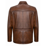 Front Pockets Casual Leather Jacket // Chestnut (S)