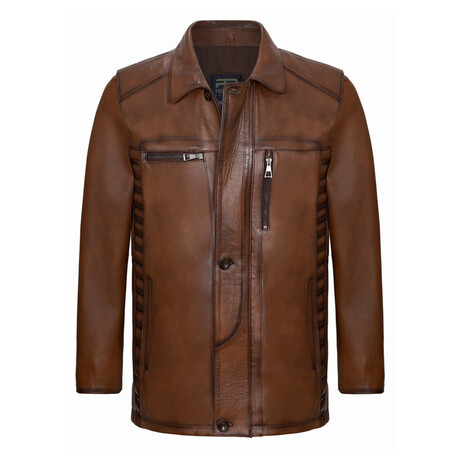 Front Pockets Casual Leather Jacket // Chestnut (S)