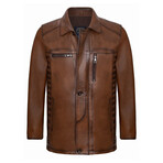 Front Pockets Casual Leather Jacket // Chestnut (M)