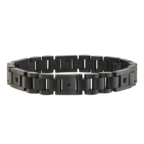 1/8Ctw Black Treated Diamond Stainless Steel Bracelet With Black Iron Plating