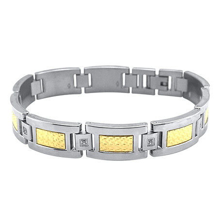 0.15Ctw Stainless Steel Bracelet With 14K Gold Foil