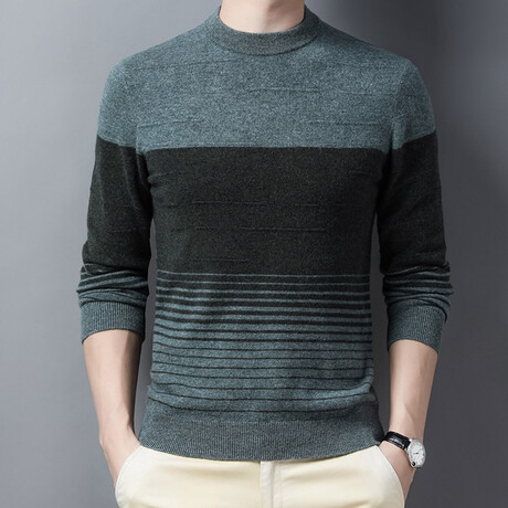 Striped Merino Wool Mock Neck Sweater // Green (XS)