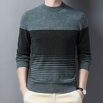 Striped Merino Wool Mock Neck Sweater // Green (3XL)