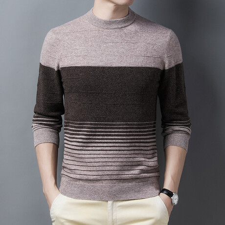 Striped Merino Wool Mock Neck Sweater // Brown (XS)
