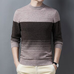 Striped Merino Wool Mock Neck Sweater // Brown (2XL)