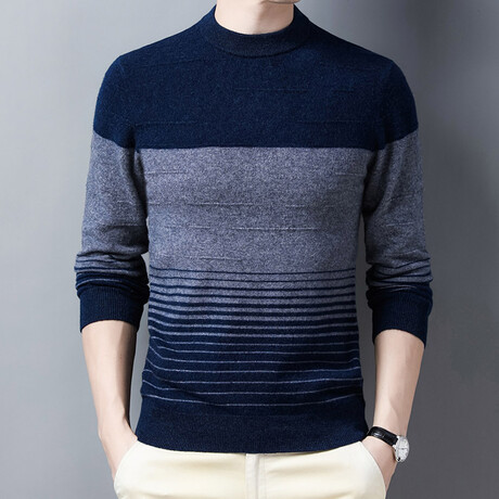 Striped Merino Wool Mock Neck Sweater // Blue (XS)