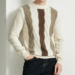 Textured Merino Wool Sweater// White + Brown + Beige (M)