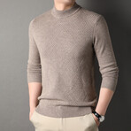 Diamond Pattern Wool Mock Neck Sweater // Light Brown (M)