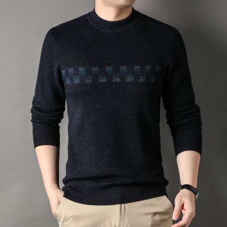 Square Details Merino Wool Mock Neck Sweater // Black (XS)