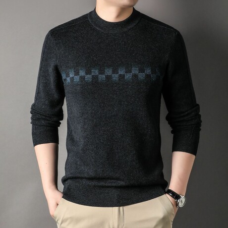 Square Details Merino Wool Mock Neck Sweater // Dark Gray (XS)