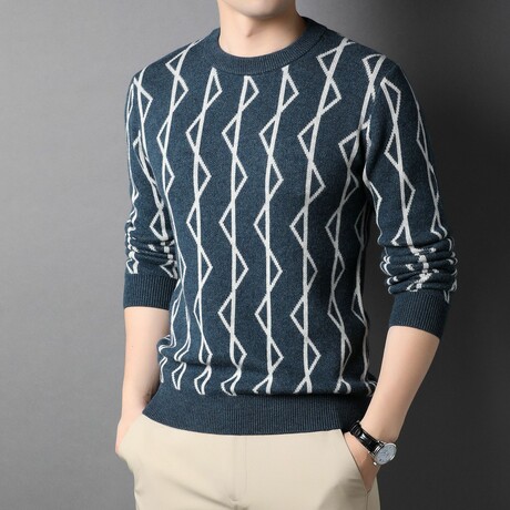 Geometric Pattern Merino Wool Sweater // Green (XS)