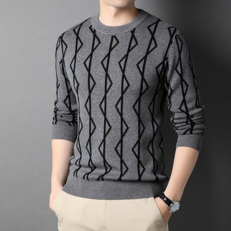 Geometric Pattern Merino Wool Sweater // Gray (XS)
