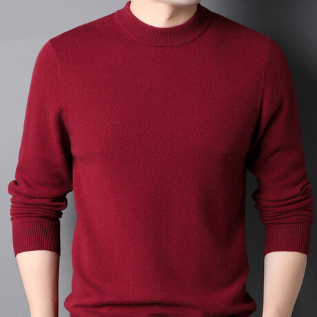 Merino Wool Mock Neck Sweater // Burgundy (XS)
