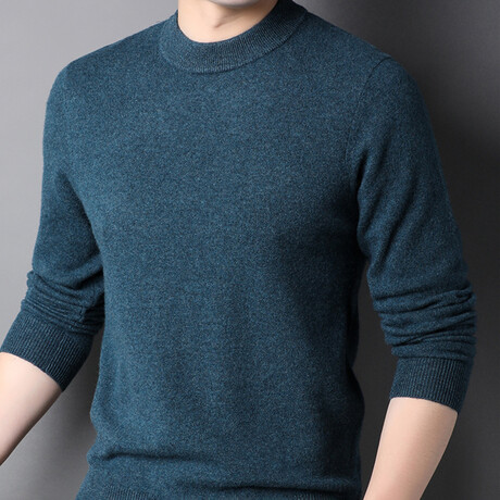 Merino Wool Mock Neck Sweater // Teal (XS)