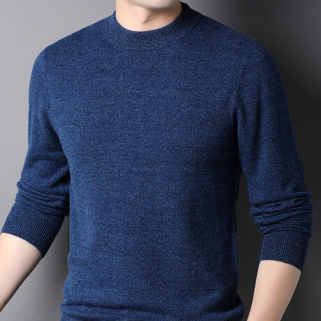 Merino Wool Mock Neck Sweater // Blue (XS)