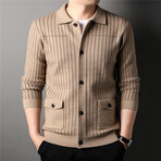 Button Up Striped Cardigan // Tan (L)