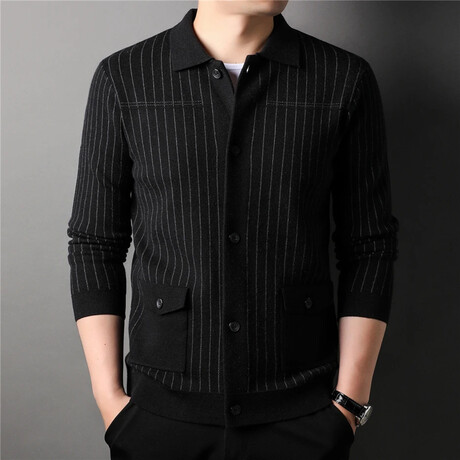 Button Up Striped Cardigan // Black (XS)