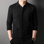 Button Up Striped Cardigan // Black (L)