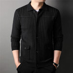 Button Up Striped Cardigan // Black (2XL)