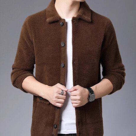 Button Up Cardigan Shawl Neck // Brown (XS)