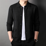 Button Up Striped Cardigan // Black (M)