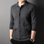 Button Up Striped Cardigan // Gray (L)