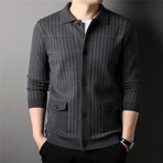 Button Up Striped Cardigan // Gray (L)