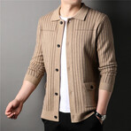 Button Up Striped Cardigan // Tan (XL)