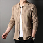 Button Up Striped Cardigan // Tan (M)