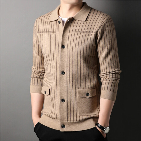 Button Up Striped Cardigan // Tan (XS)
