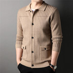 Button Up Striped Cardigan // Tan (L)
