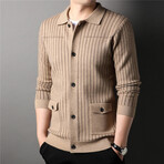 Button Up Striped Cardigan // Tan (M)