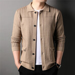 Button Up Striped Cardigan // Tan (M)