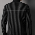 Button Up Cardigan Shaw Neckl Striped Cardigan // Black (2XL)
