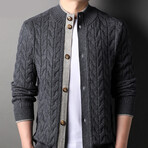 Button Up Cardigan Knitt Mock Neck Cardigan // Gray (XL)